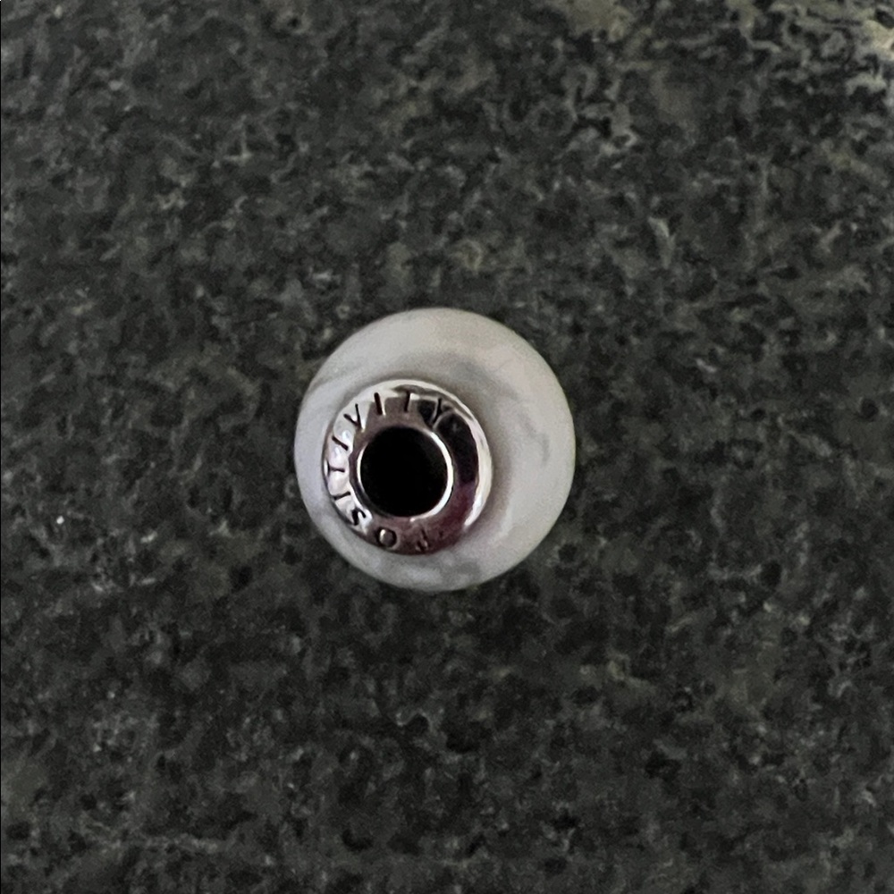 Pandora Silver and White Marble Charm “Positivity”